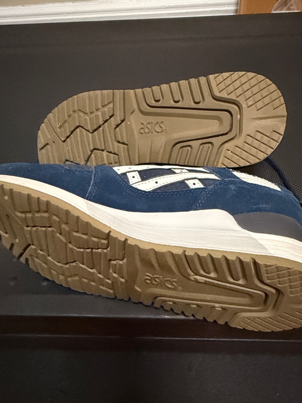 Asics Navy and White Retro Running Sneakers - Picture 2 of 4